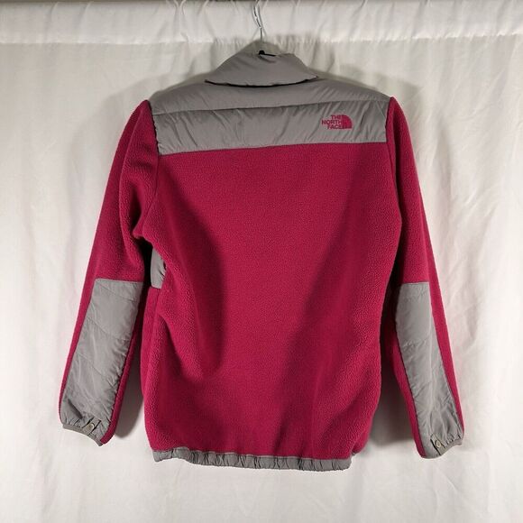 North Face Jacket Girls Large 14 16 Grey Pink Fleece Goose Down Full Zip 550 - Picture 7 of 9